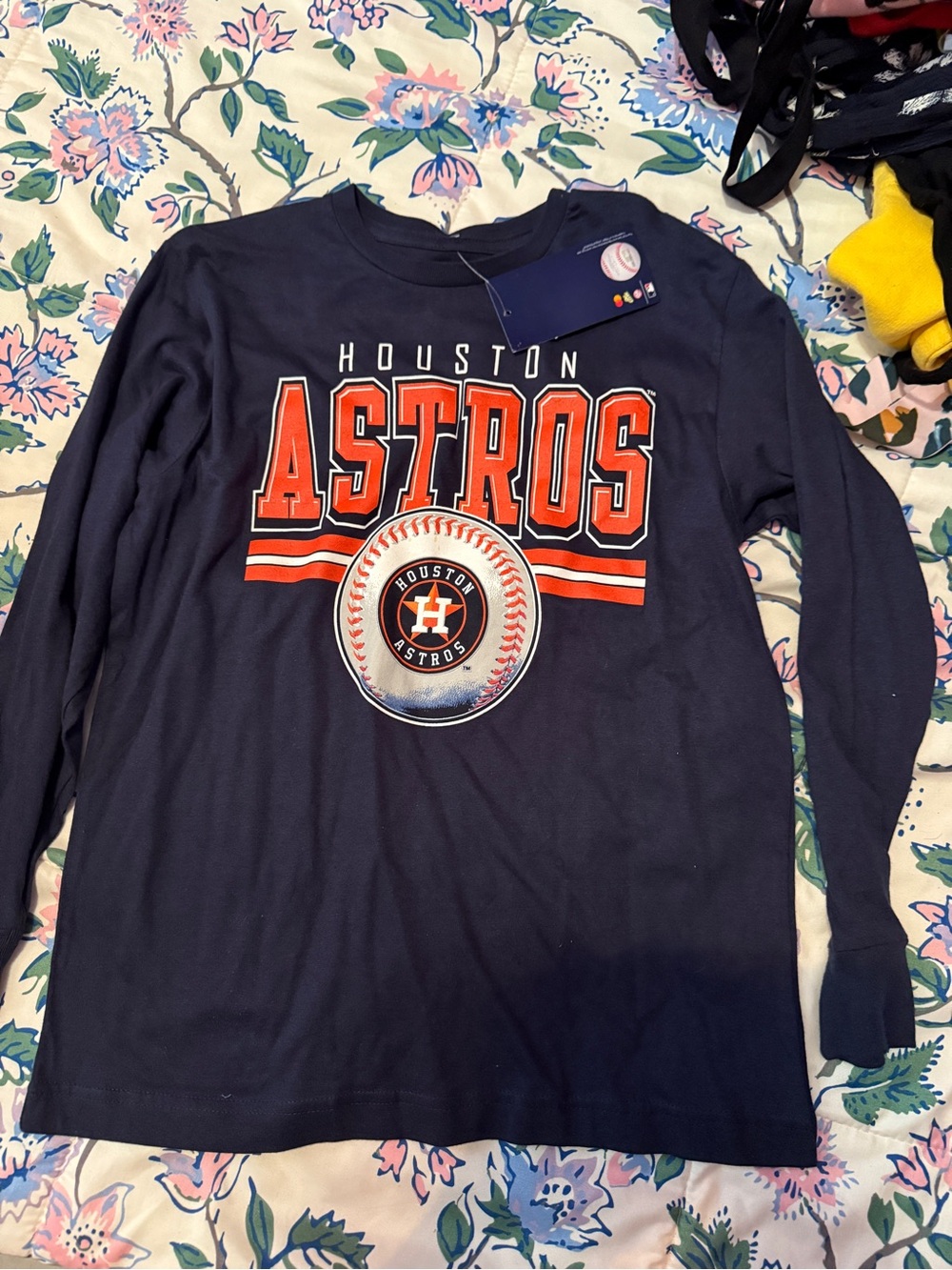 Houston Astros Kids Long-Sleeve Tee - Navy with Orange Logo